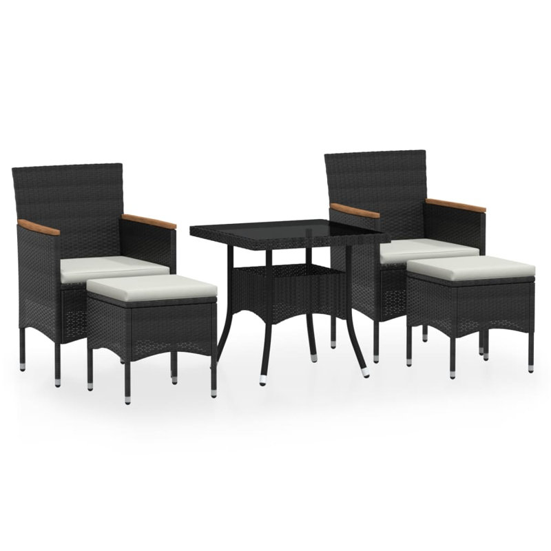 Ensemble de salle à manger de jardin, Blanc / noir / plateau en verre