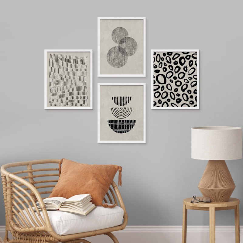 Ensemble de 4 reproductions de cadres photo Mid-Century, Blanc, H 14 po x l 11 po