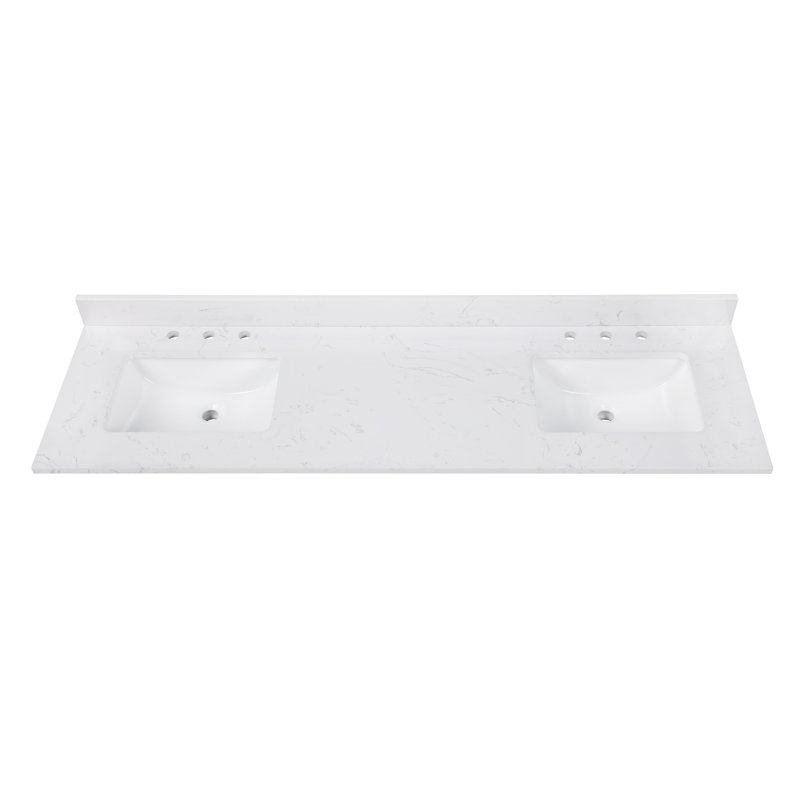 Cala 73'' White Stone Double Vanity Top with Sinks