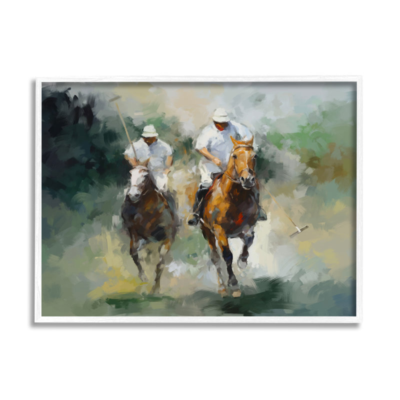 Peinture joueurs de polo sur chevaux sur bois par Ziwei Li, peinture, H 11 po x l 14 po x P 1,5 po