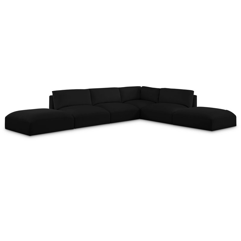 Ivaline Upholstered L-Shaped Sectional Reversible, Black Polyester Fabric
