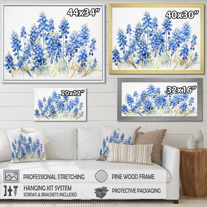 Blue Bonnets Minimalisme Dream I, reproduction d'art sur toile, H 24 po x l 32 po x P 1 po, Naturel