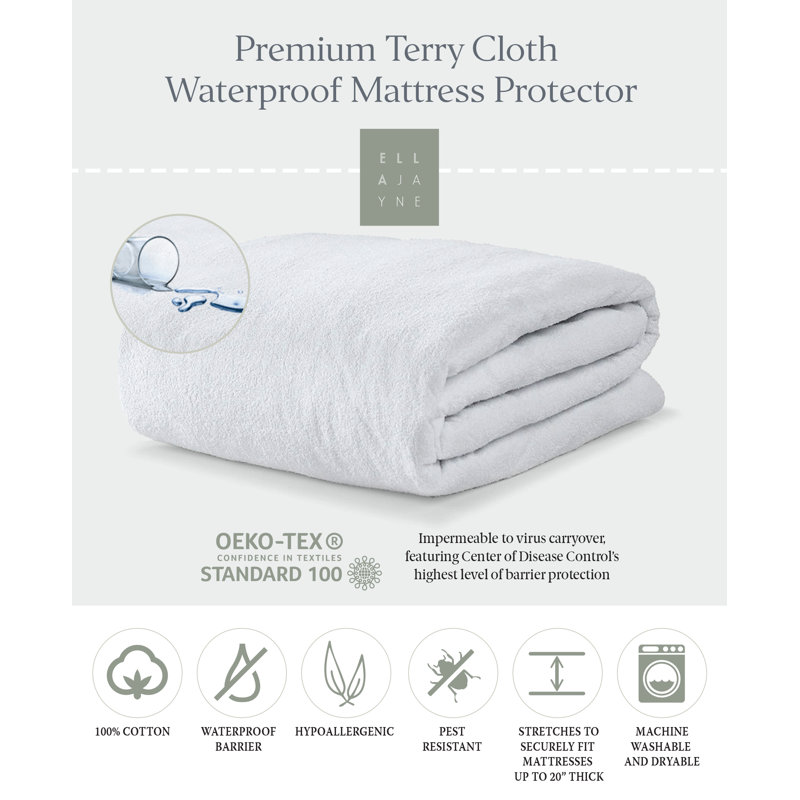Twin White Terry Cloth Waterproof Mattress Protector