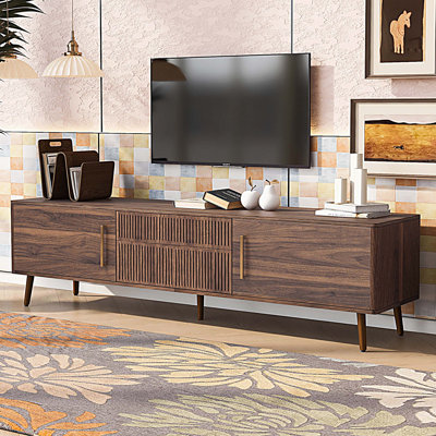 Mid Century TV Stand with 2 Drawers, Media Console Table for TVs up to 80'', Entertainment Center with Storage