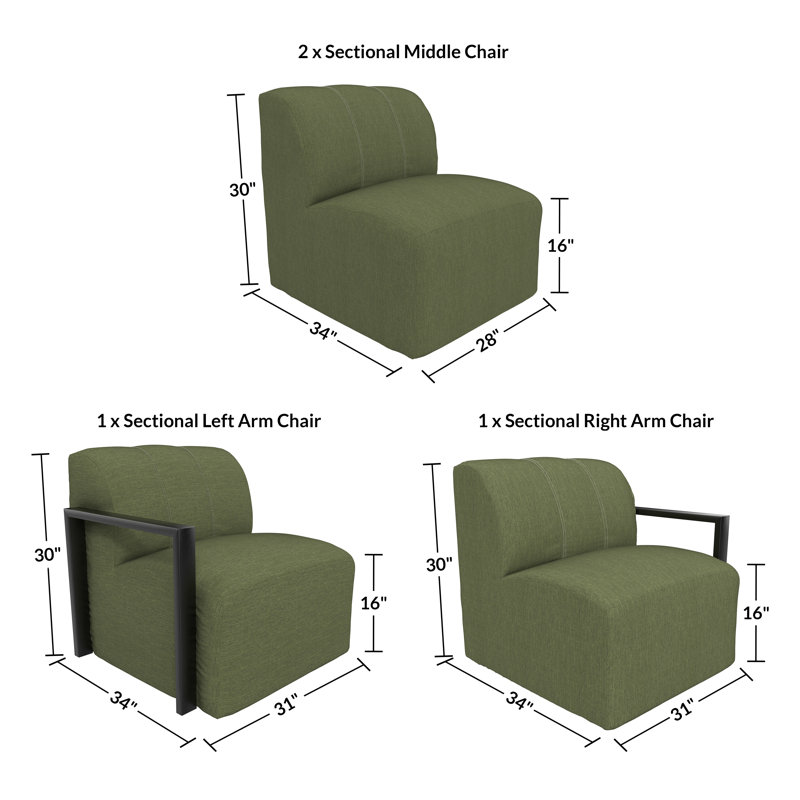 Canapé d'angle modulaire moderne en aluminium à structure ouverte, grand format, 4 pièces, avec coussins Sunbrella