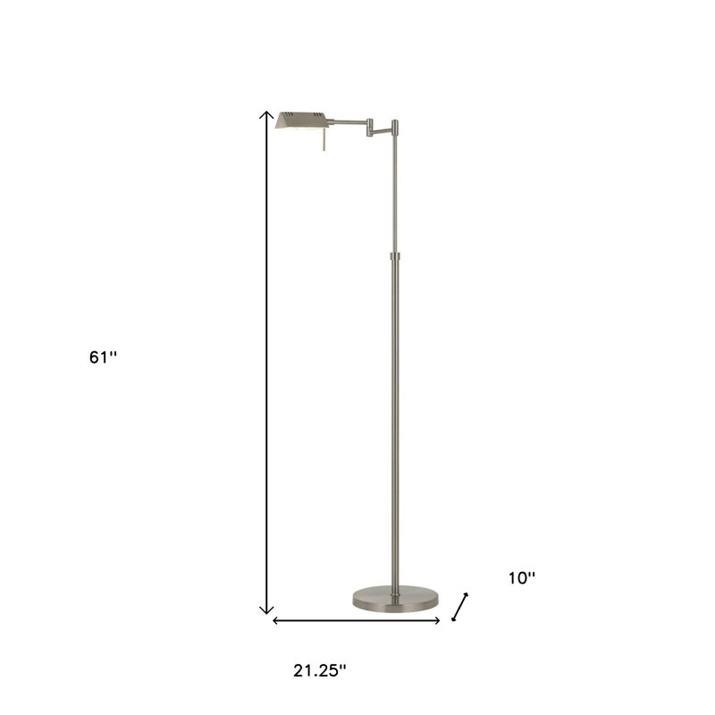 61" Adjustable Swing Arm Floor Lamp, Nickel