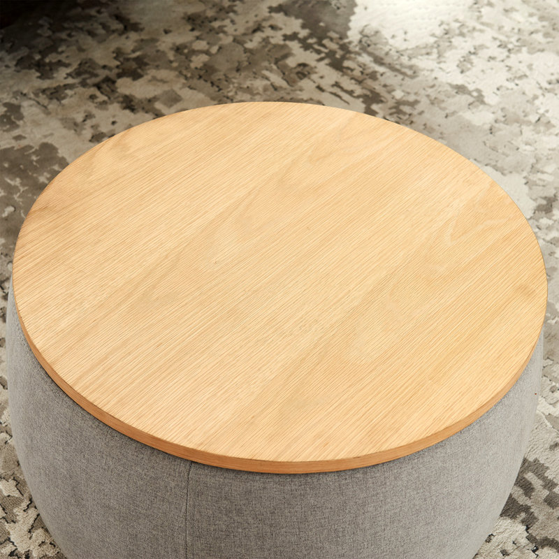 Round Storage Ottoman, 2 In 1 Function, Work As End Table And Ottoman, Light Gray