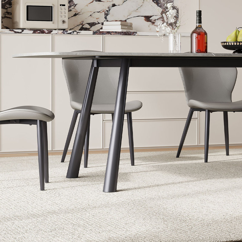 70.9" W Modern Faux Marble Dining Table with Four Carbon Steel Legs, Heat-Resistant Rock Slab Top for Dining Room, Industrial Style