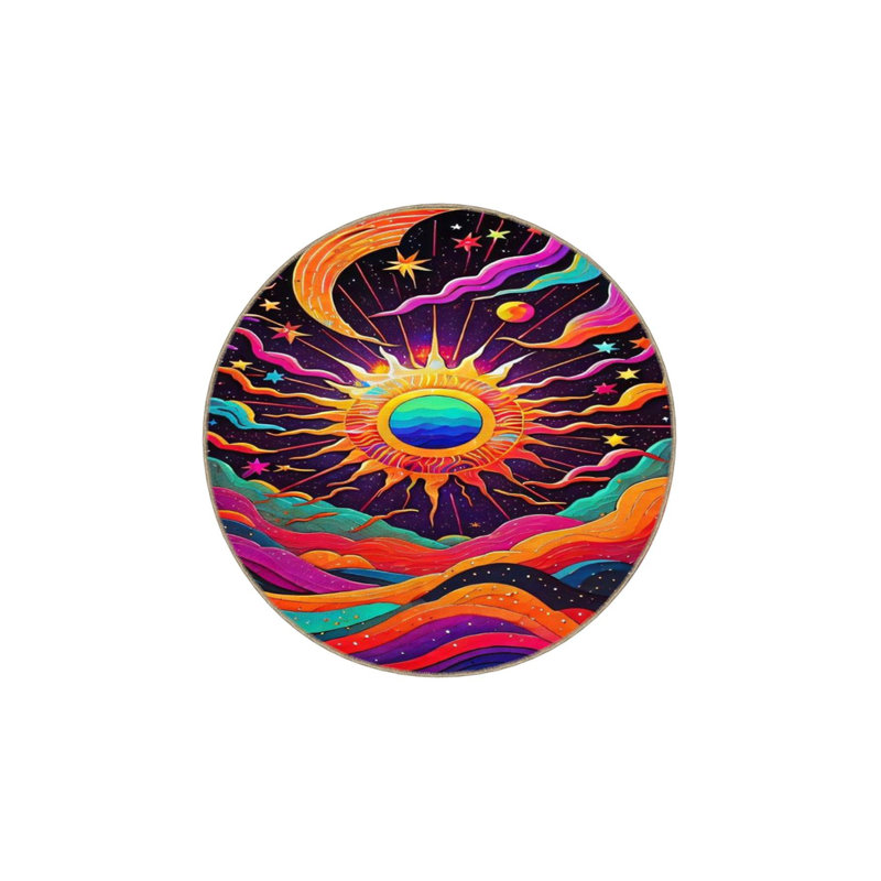 Orange Sun Patterned Decorative Washable Rug, Round 3'3" Rug Pad Included