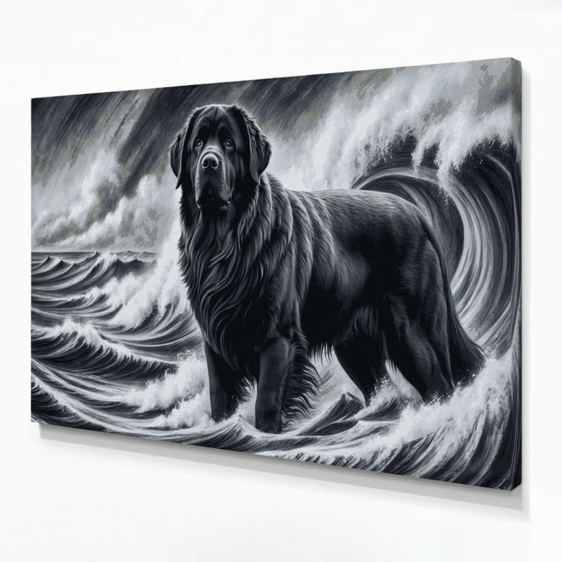 Chiens, Terre-Neuve, art mural sur toile noire, H 16 po x l 20 po