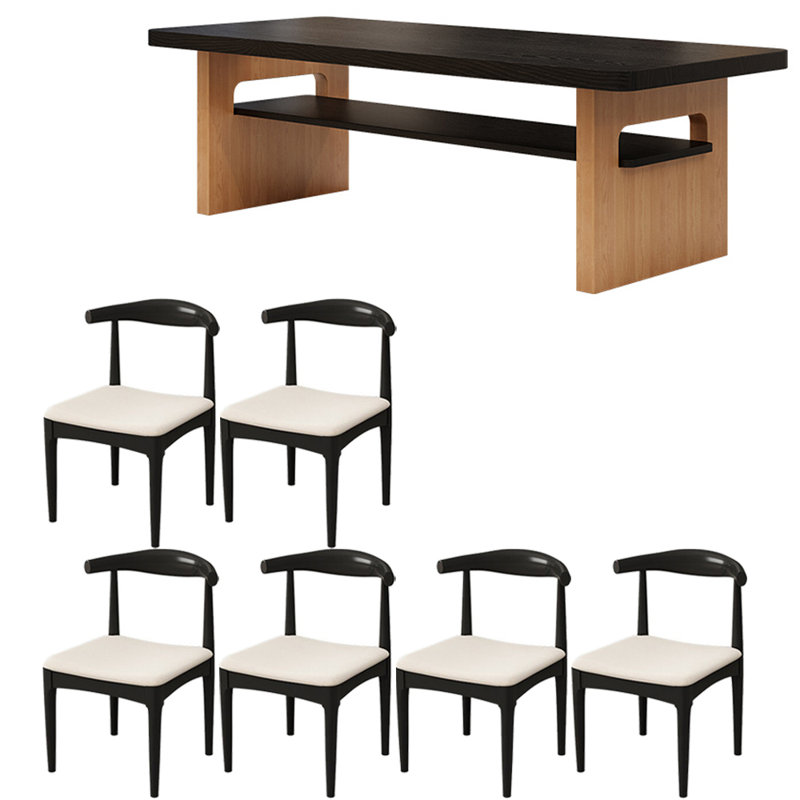 Ensemble de table à manger moderne simple en bois massif noir, H 29,5 po x L 62,9 po x l 31,4 po