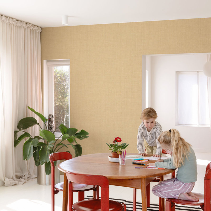 Little Dreamers Collection Textile Plain Wallpaper Roll, Yellow