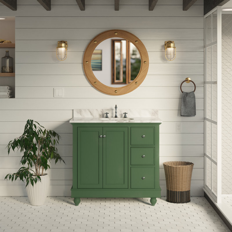 Ferdinand 36'' Single Bathroom Vanity with Top, Carrara Marble, Sage Green