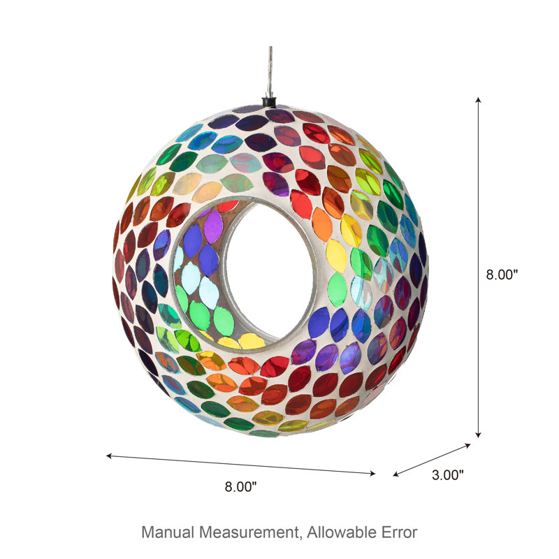 8'' Round Multicolor Mosaic Glass Hanging Bird Feeder