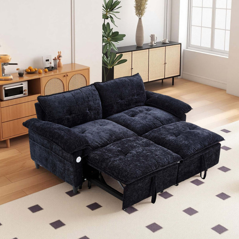 Canapé-lit gigogne en velours avec matelas dissimulé, Black Velvet