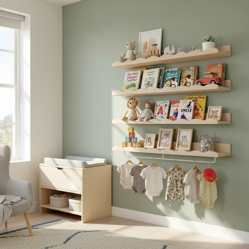 Ensemble de 24 bibliothèques pour enfants 24 ", ensemble de 4 tablettes festonnées en bois, Naturel