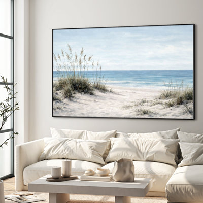 Très grand art mural imprimé sur tissu - décor de chambre à coucher de bord de mer bleu bord de mer - "Assemblage requis (cadre non fini)"