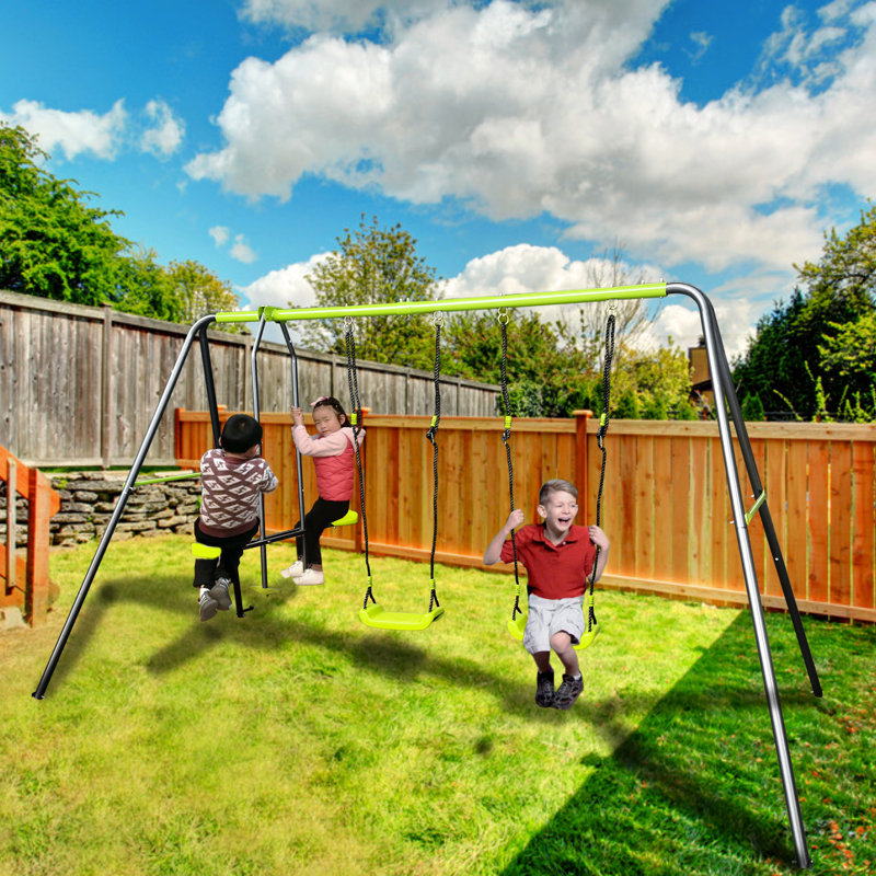Balançoire d'extérieur pour 3 personnes et plus: structure en métal lime d'une capacité de 440 lb et chic tendance