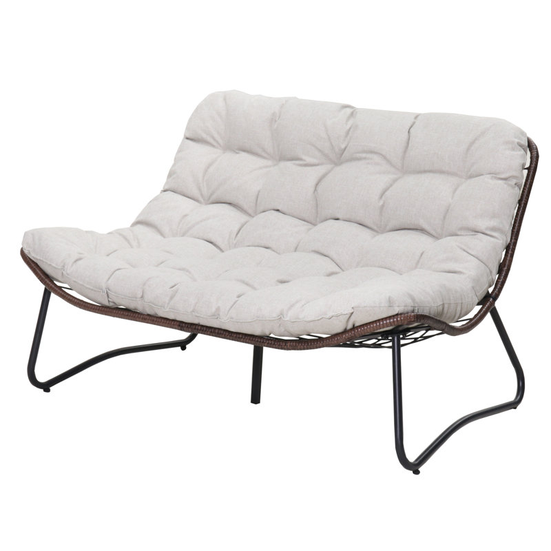 Banc à bascule d'extérieur résistant aux intempéries avec coussin luxueux pour jardin, balcon ou terrasse, structure en acier, mousse épaisse marron