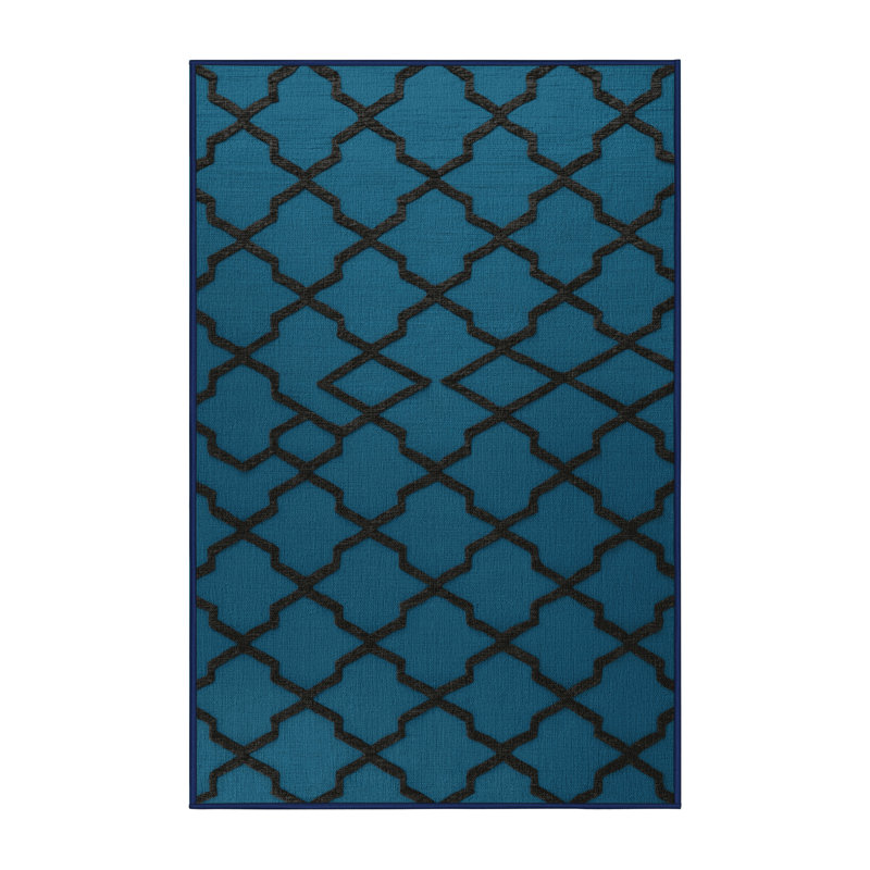 Machine Washable Trellis Blue Area Rug, Rectangle 2' x 3'