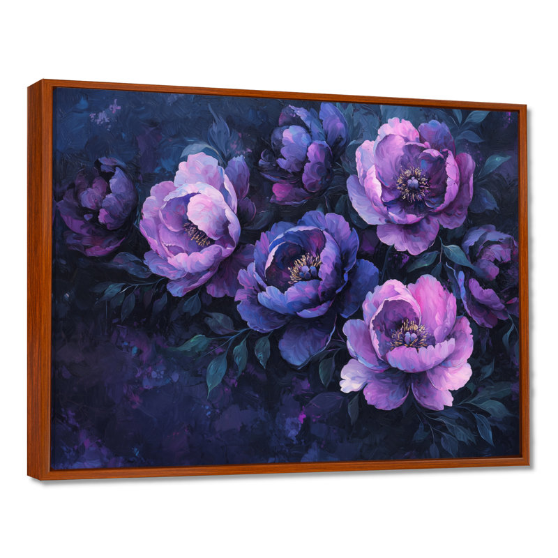 Mauve, pivoines et minuit, art mural III, H 12 po x l 20 po, Floater Framed, Brun