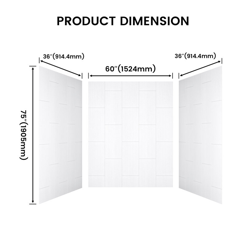60"W 75/96"H Glue Up SMC Shower & Tub Wall Panel Surround,0.138 Thick,Cuttable,Quick Install, 75" H x 60" W x 0.14" D