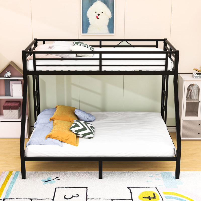 Metal Twin XL Over Queen Bunk Bed With 2 Side Ladder And Guardrails, Black