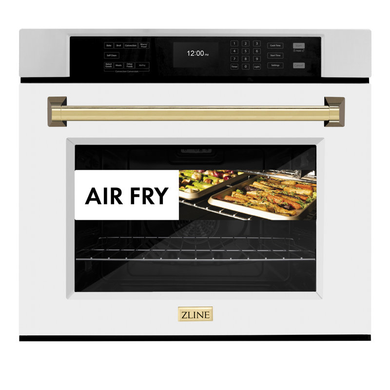ZLINE 30 in. Autograph Wall Oven w/ Air Fry and Self Clean w/ White Black Accents, Polished Gold
