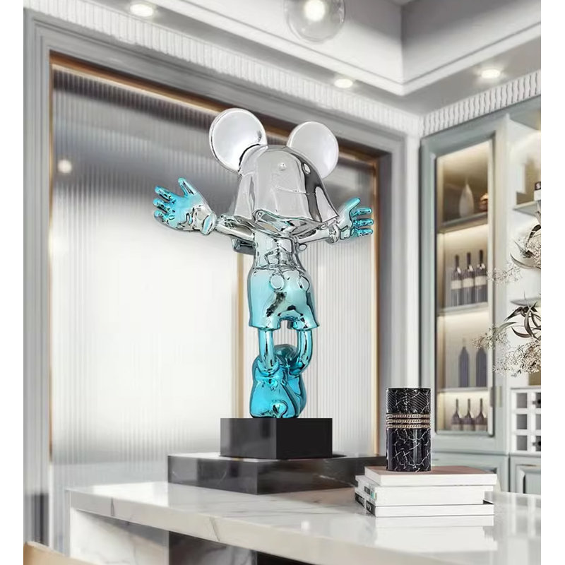 38.58" Blue+Silver Resin+Marble Decorative Objects