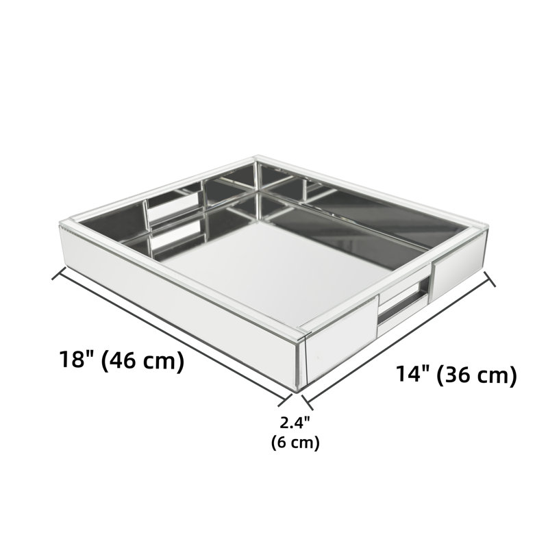 Alika 18" Mirrored Glass Decorative Tray, Silver