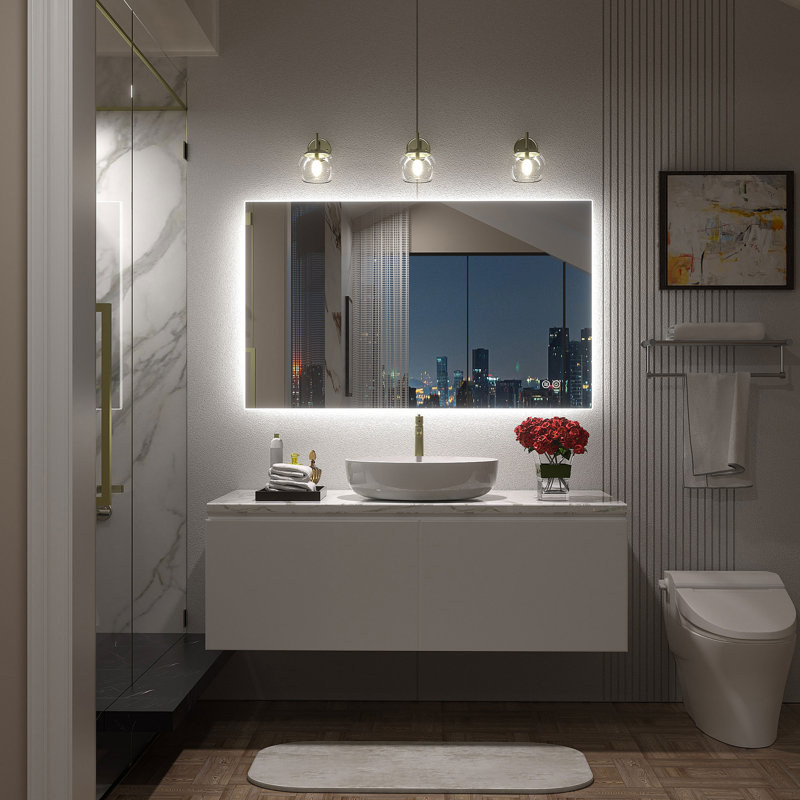 Wayfair Basics® UL Certified LED Anti-Fog Tempered Glass Bathroom/Vanity Mirror, 40" x 24"