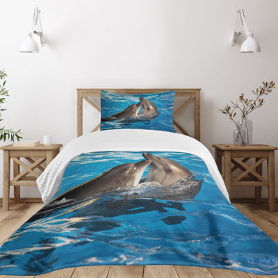 Ambesonne Dolphin Bedspread Set 2 Pcs Aqua Show Photography Twin Blue Dark Taupe -  bed_43533_twin