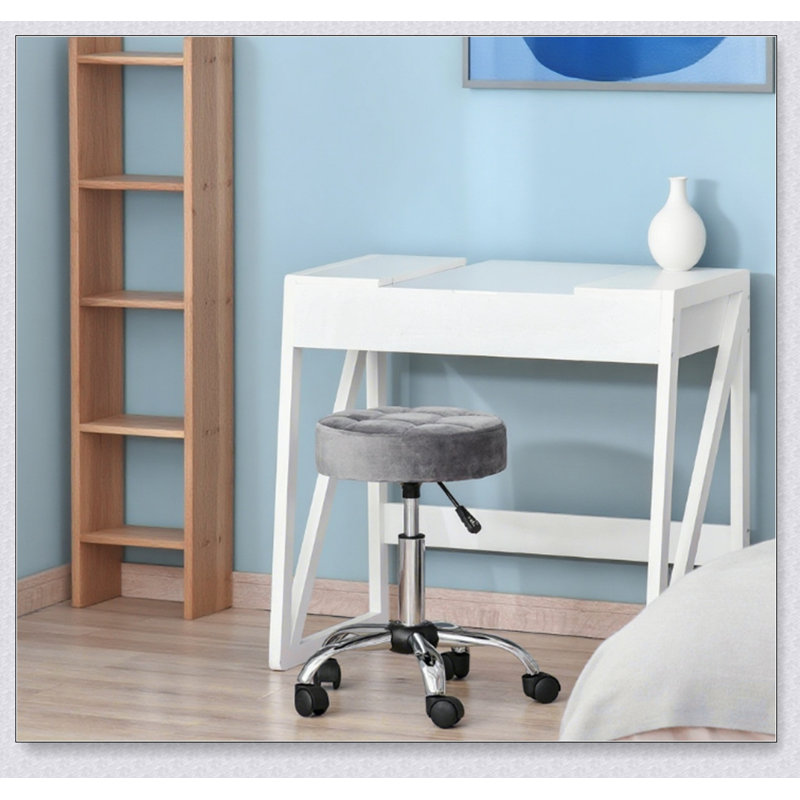Tabouret roulant rond ergonomique avec hauteur réglable, idéal pour le bureau et la coiffeuse