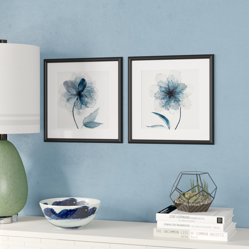" Indigo Bloom " 2 - Pieces, Black Framed