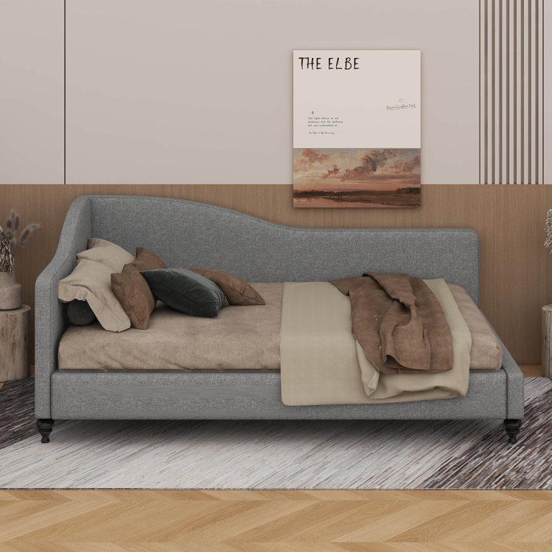 Lit de jour en L en forme de L, Gris, Lit double