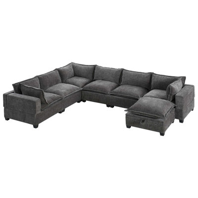 Canapé modulaire de 117,5 po avec repose-pieds de rangement mobile, canapé 7 places en forme de U, siège large et combinaison libre, canapé surdimensionné en chenille