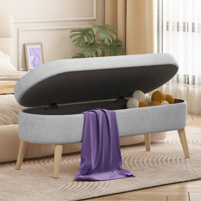 Storage Bench 43.5" Linen Fabric Upholstered Entryway Bench by George Oliver