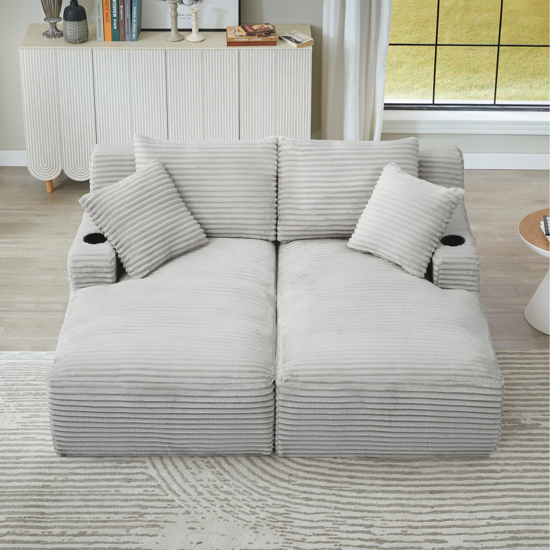 Méridienne double compressible avec porte-gobelets, Gris clair