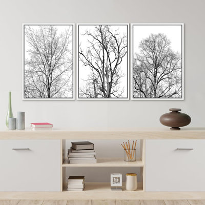 Arbre noir et blanc, reproduction sur toile, 3 pièces