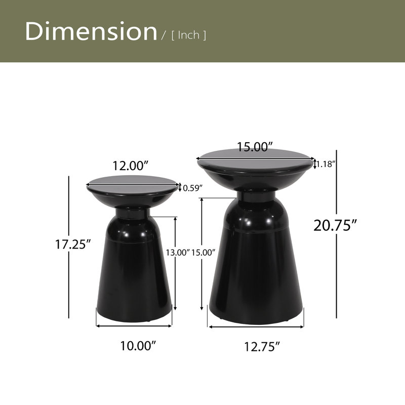 Outdoor Iron Side Tables With Flared Design, Set Of 2, Black