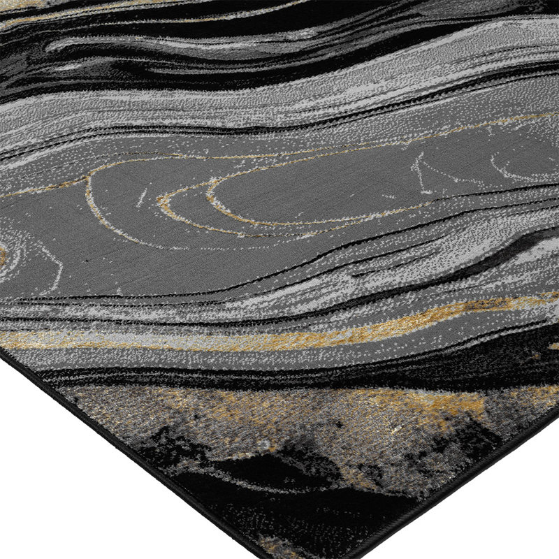 Modern Abstract Marble Area Rug – 100% Polyester Living Room Carpet, Antistatic, Soil & Water Repellent, Colourfast Indoor Rug