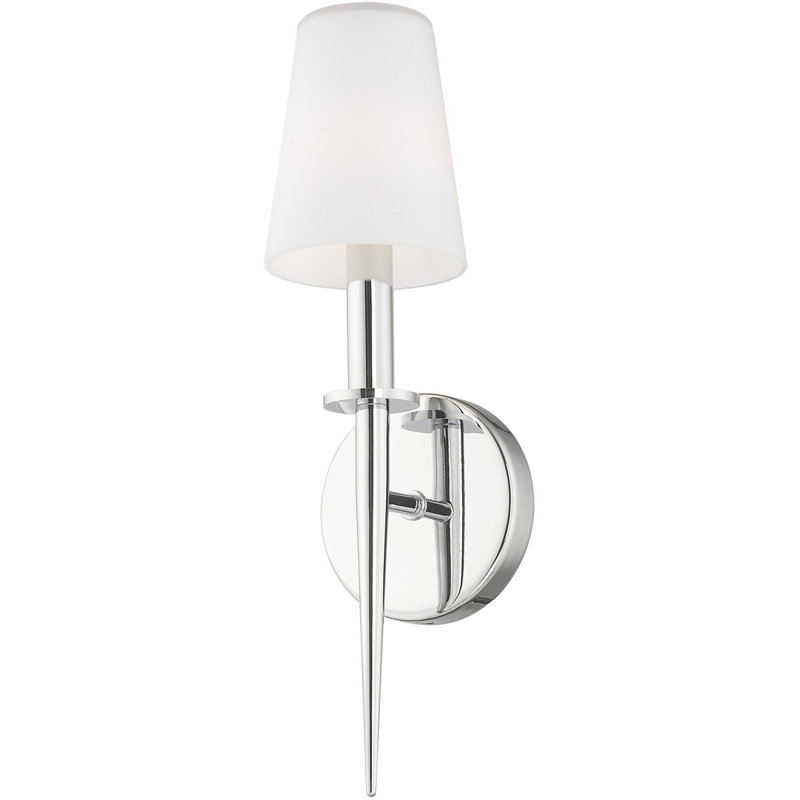 Applique murale en verre blanc opale soufflé à la main - Conforme à l'ADA de 4,25 po, Chrome poli