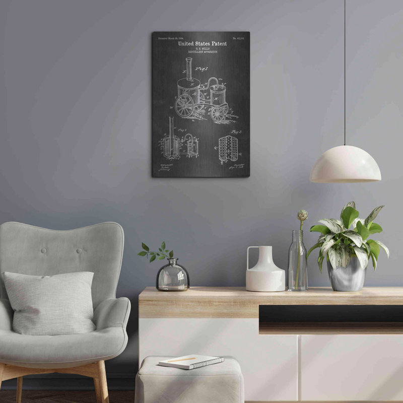 «Distillery Apparatus Blueprint Vernis Chalkboard», art mural en métal, H 24 po x l 16 po