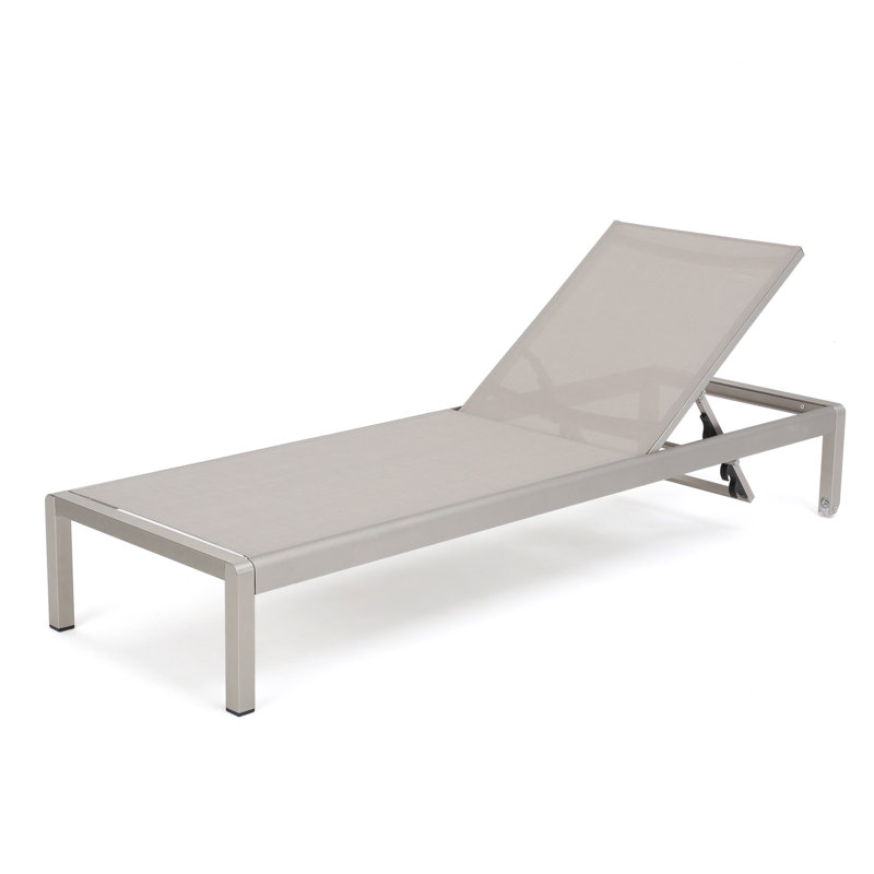 Esteban Outdoor Metal Chaise Lounge, Cream, Beige, 2