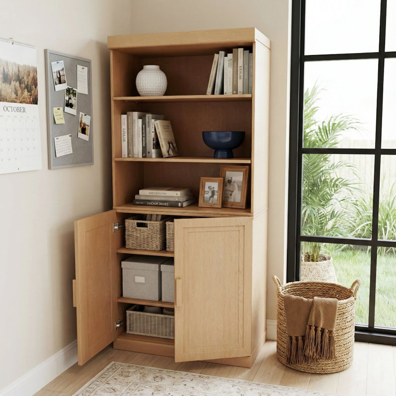 Hoefer 67'' Tall Bookshelf With Storage Cabinet, Oak