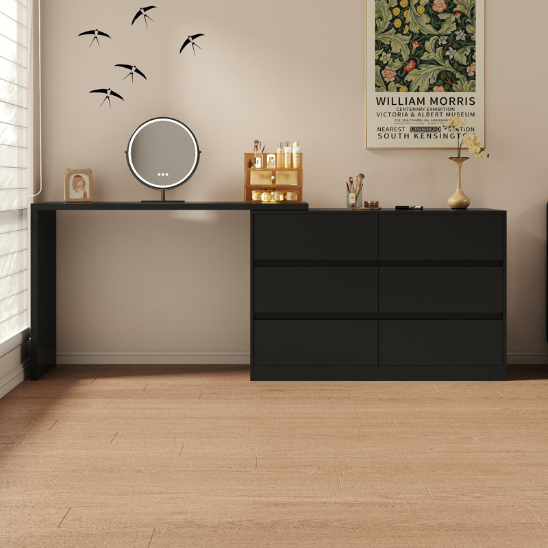 Table de coiffeuse extensible avec 6 tiroirs, Noir