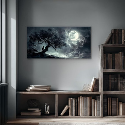 Large Canvas Wall Art, Moon Landscape Canvas Prints Paintings, Moonlit Night Modern Home Decor, Lonely Tree Dark Pictures Wall Decor Living Room Bedroom Bathroom Aesthetic 20"X40"