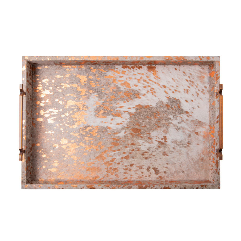 Metallic Copper Cow Hide Tray - Small,  2.5" H x 23.5" W x 15.75" D