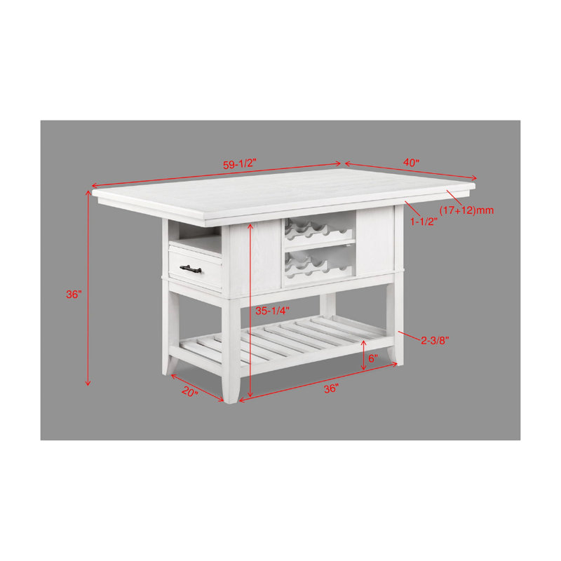 Table à hauteur de comptoir avec tiroirs, support à vin, finition blanche, rectangulaire, mobilier de style pour la salle à manger, blanc, rangement, étable rectangulaire en bois