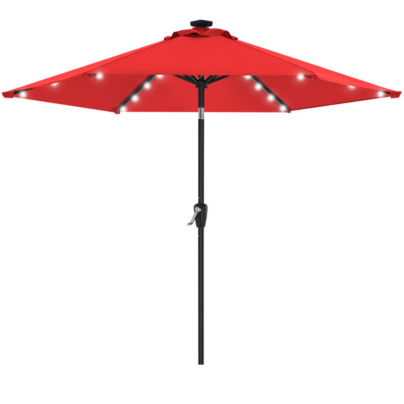 Parasol de marché solaire à DEL Cutshall avec inclinaison et relevage à manivelle, Rouge, 7.5'